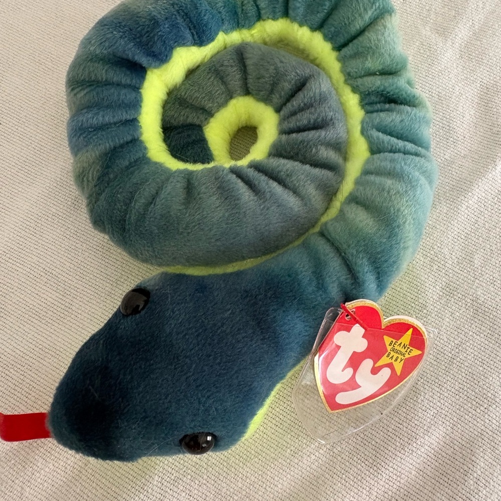 Ty Beanie Baby Hissy the Snake- Blue and Yellow